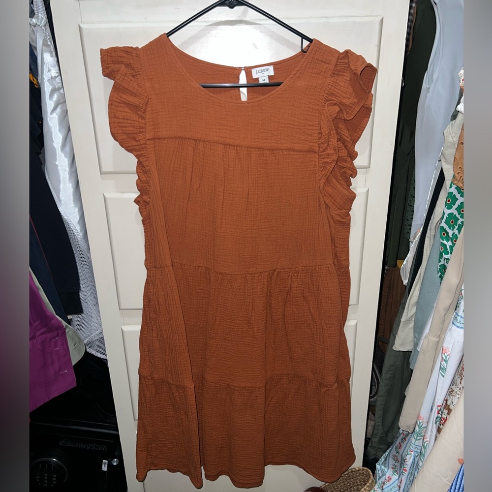 J. Crew Terracotta Ruffle Sleeve Dress